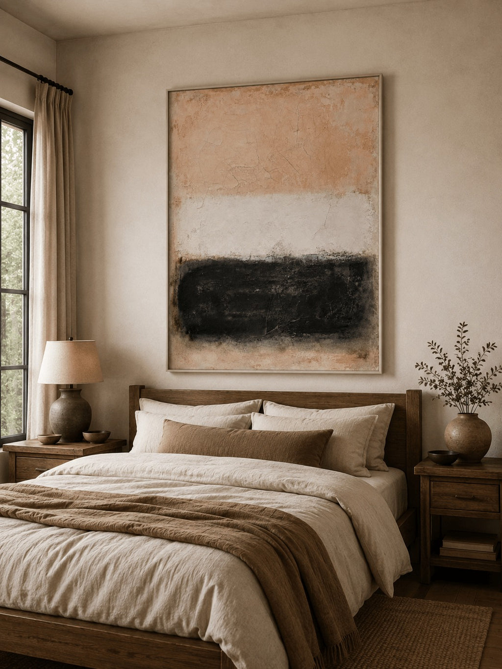 beige and black abstract wall art _ Wabi-Sabi Painting – SJ#0102