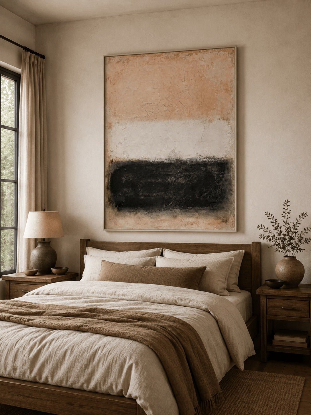 beige and black abstract wall art _ Wabi-Sabi Painting – SJ#0102