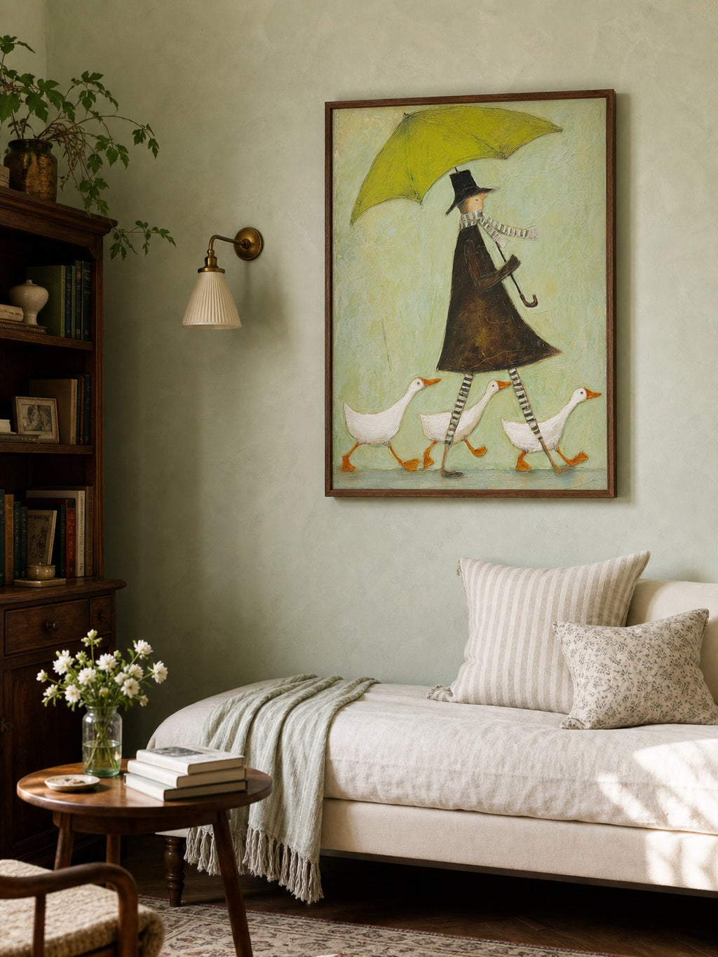 Organic Modern Wall Art Vintage Figure Oil Painting With Geese For Living Room-SJ#0192