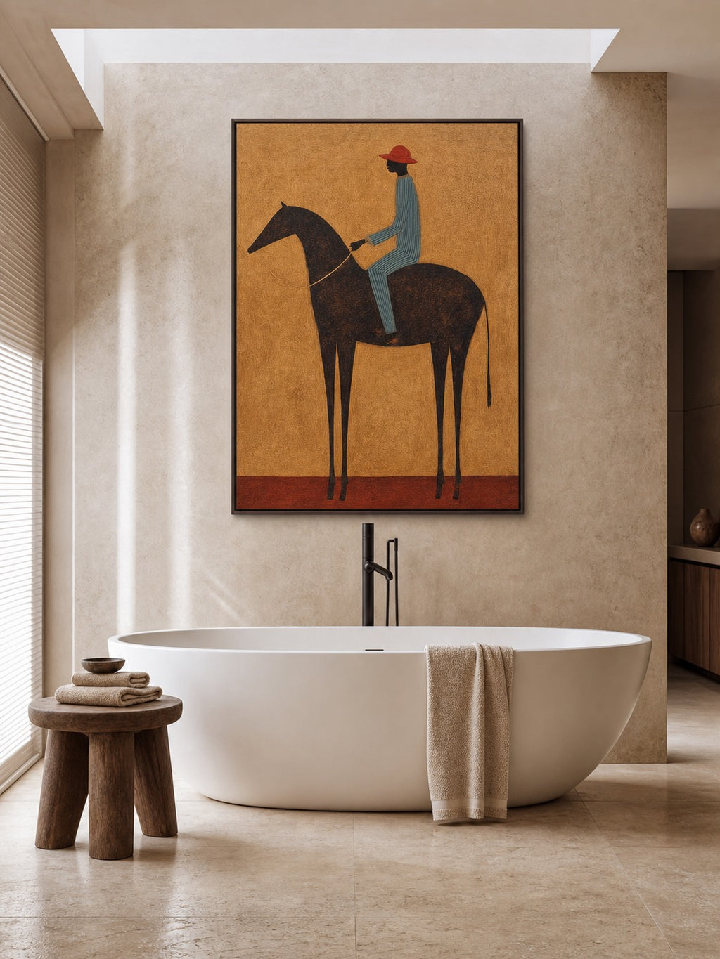 Original Equestrian Oil Painting Canvas Handmade Minimalist Rider Oil Painting-SJ#0237