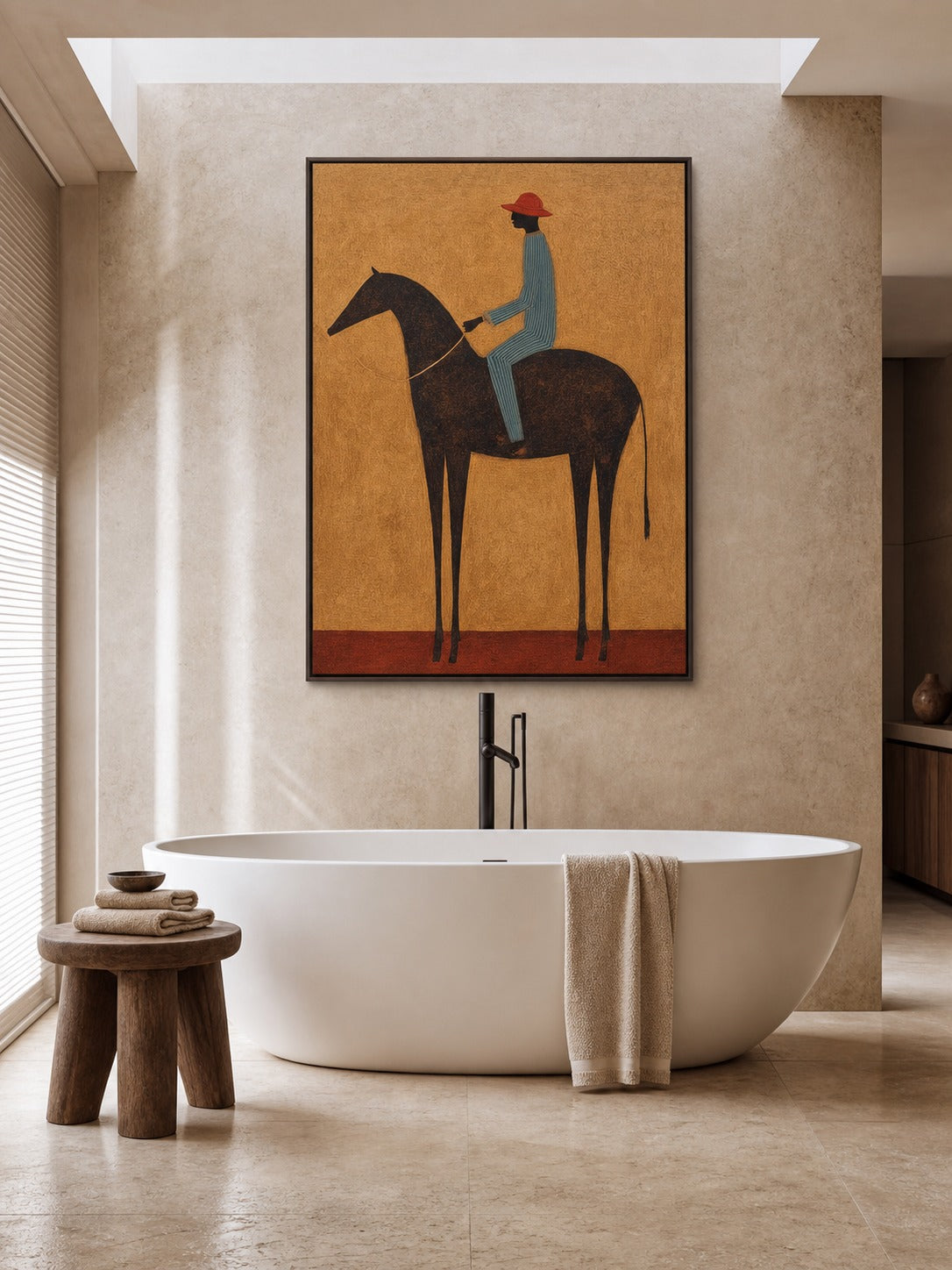 Original Equestrian Oil Painting Canvas Handmade Minimalist Rider Oil Painting-SJ#0237
