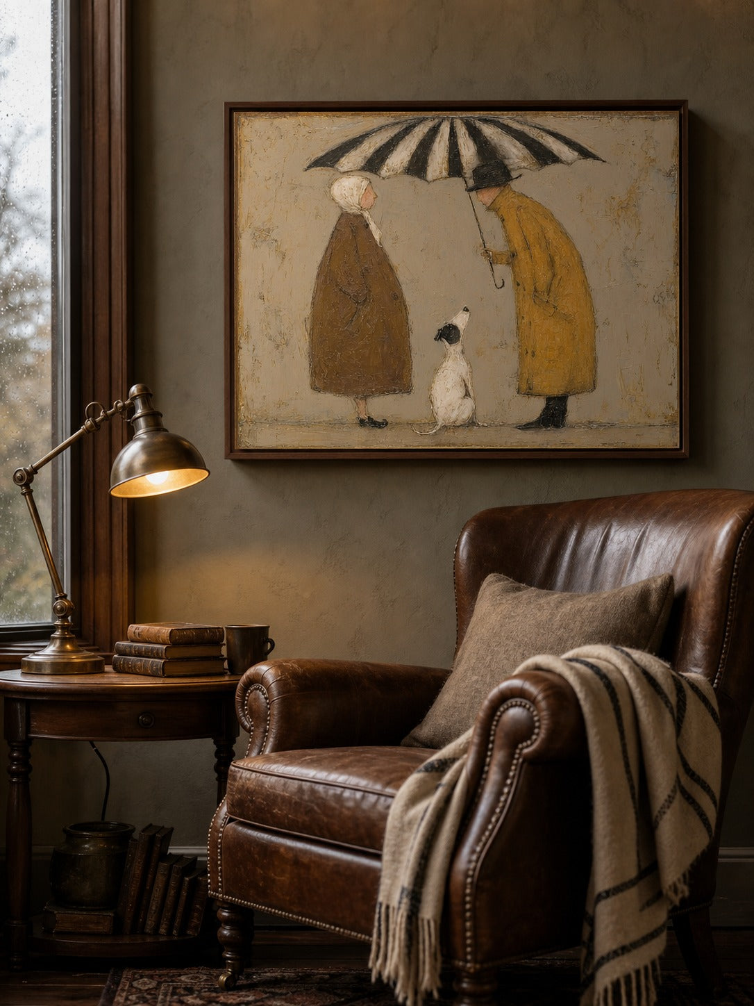 Quiet Living Room Wall Art Vintage Figures With Dog Painting On Canvas Gallery - In Room Setting | Seegart Wall Art