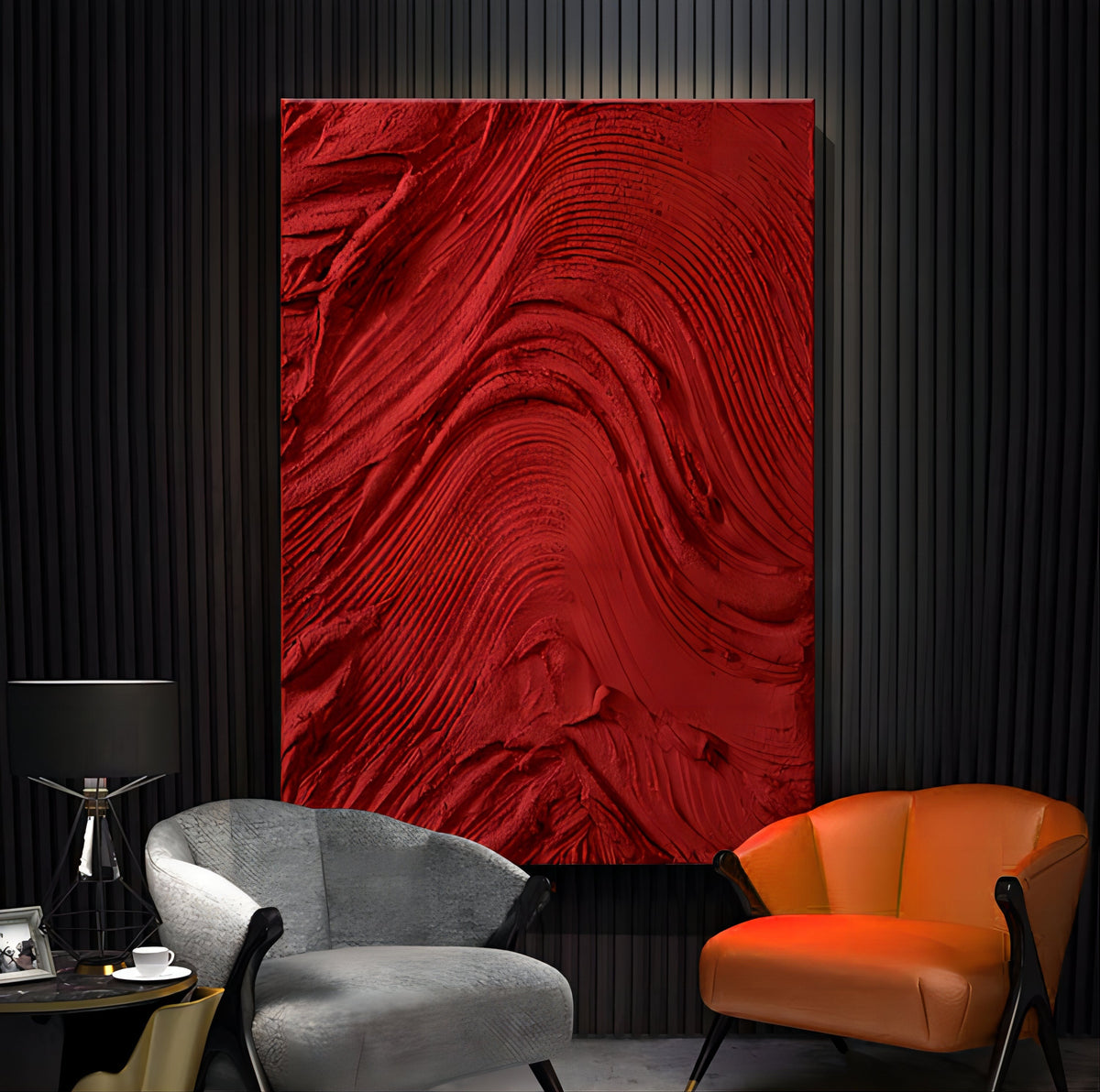 Red 3D Abstract Art Heavy Textured-SJ#0173