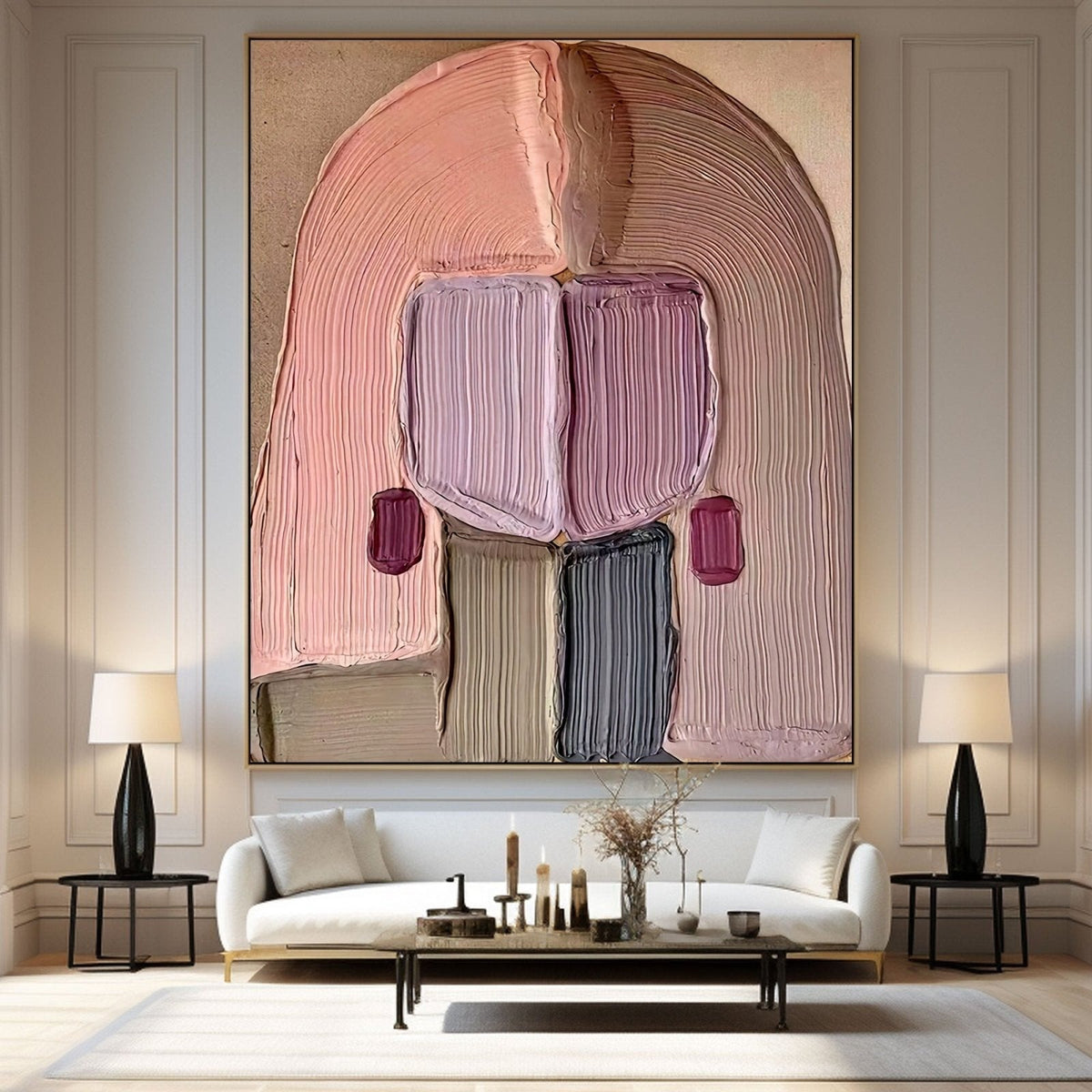 Large Thick Textured Mauve Pink and Brown People Abstract Modern Wall Art-SJ#0337