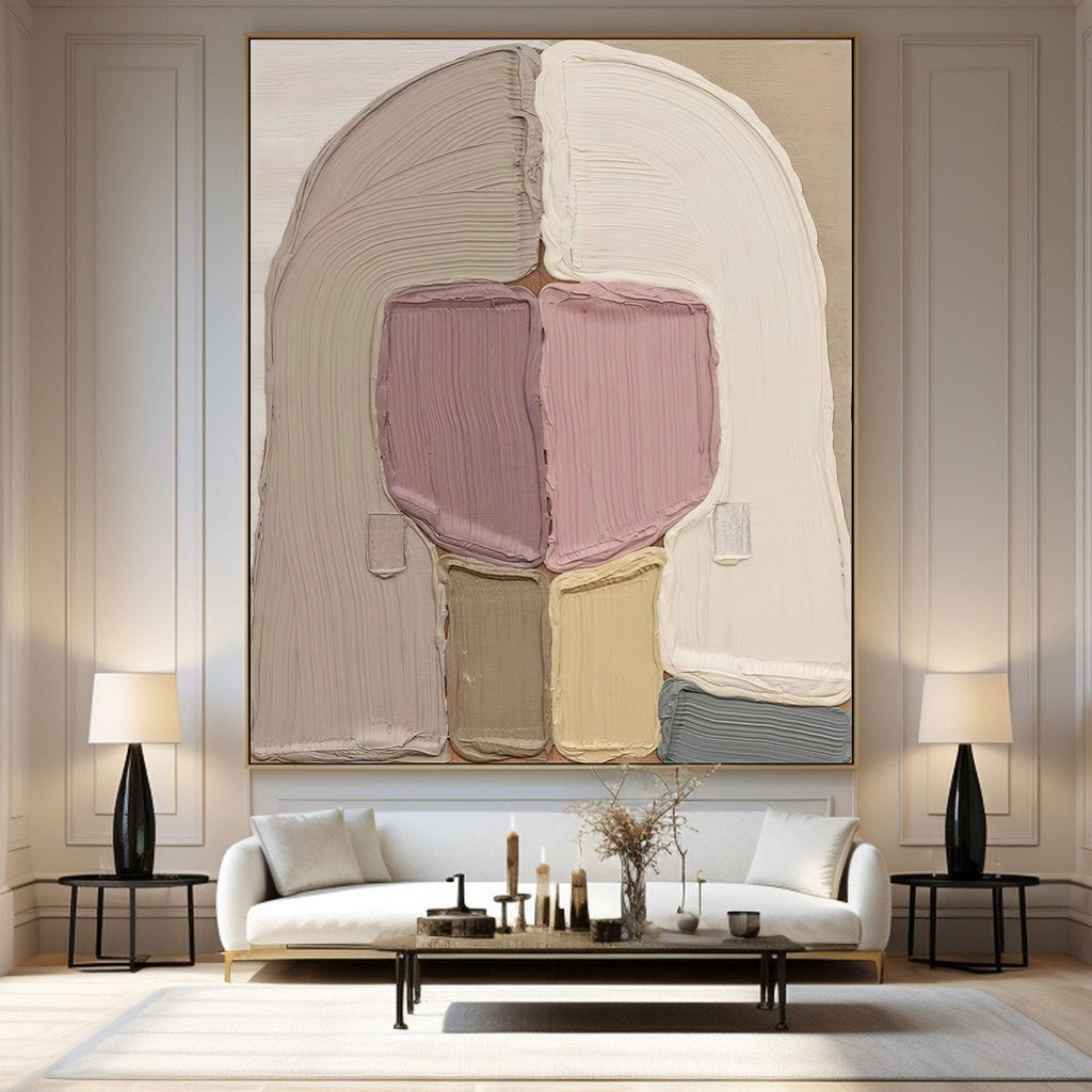 Large Thick Textured Mauve Pink and Brown People Abstract Modern Wall Art-SJ#0338