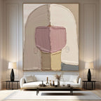 Large Thick Textured Mauve Pink and Brown People Abstract Modern Wall Art-SJ#0338