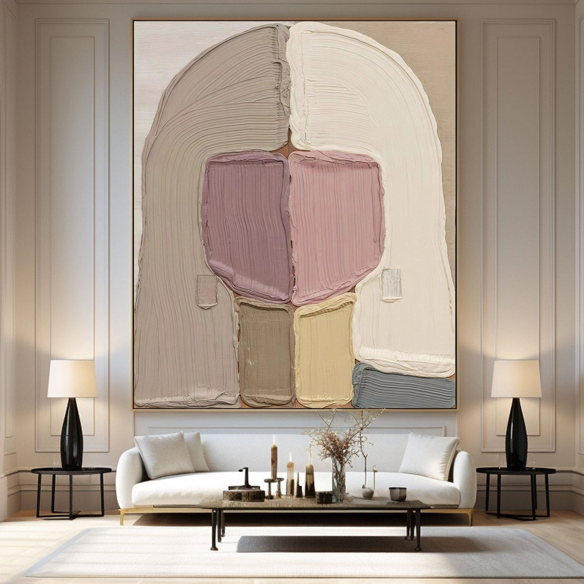 Large Thick Textured Mauve Pink and Brown People Abstract Modern Wall Art-SJ#0338
