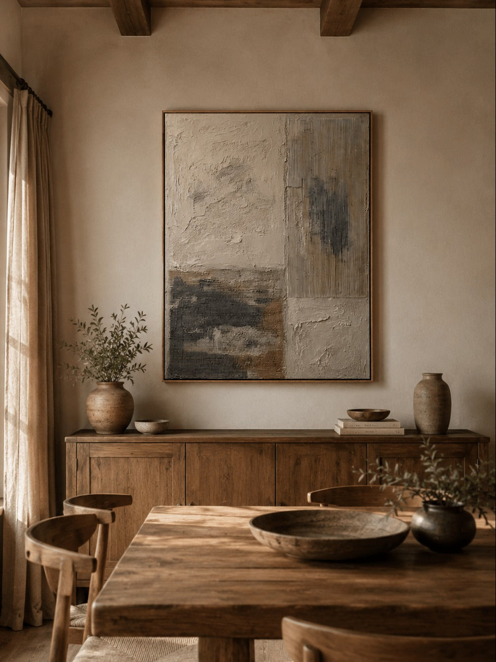 Beige & Black Wabi-Sabi Wall Art – SJ#0066