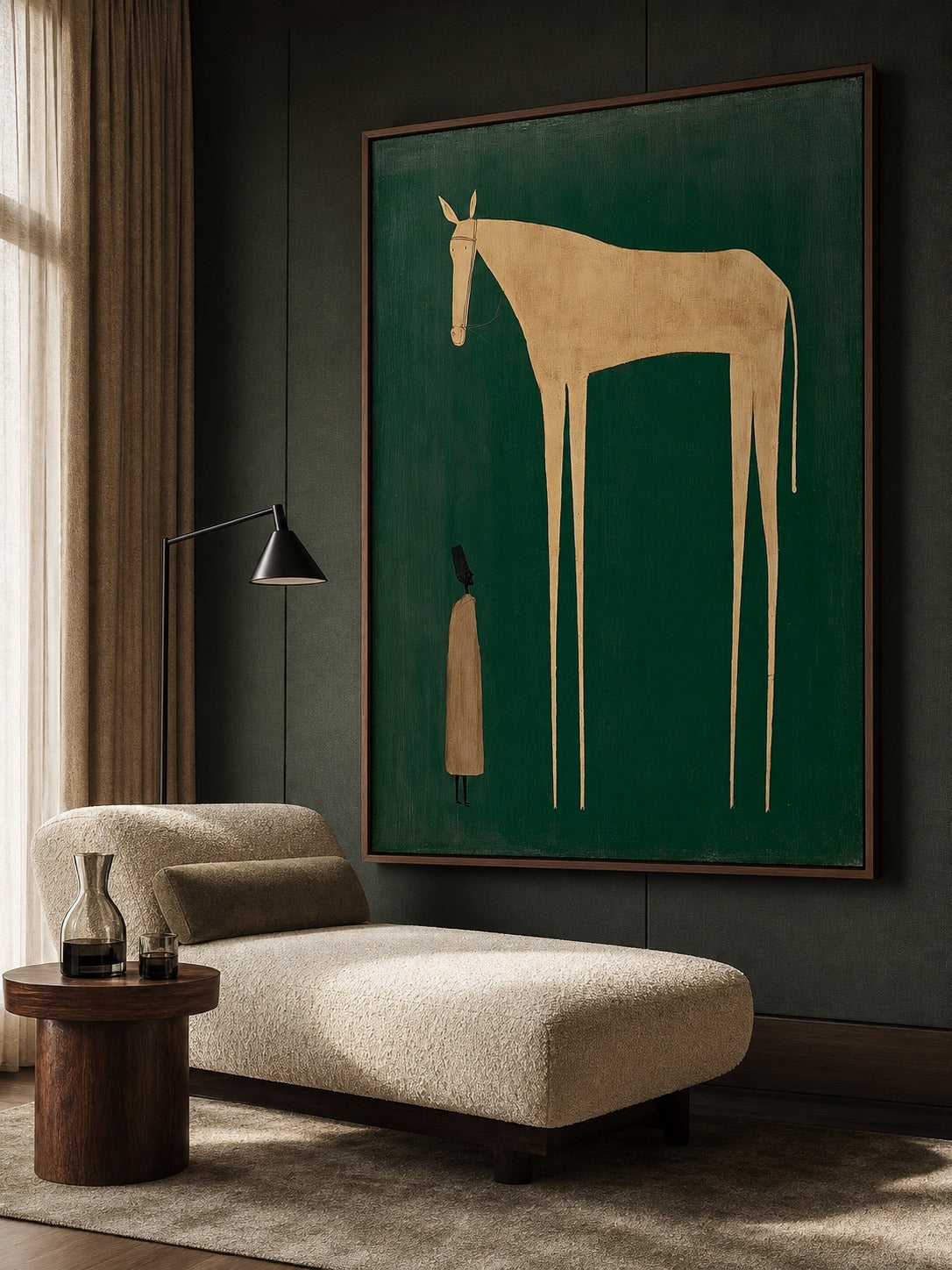 Unique Beige Horse And Figure Painting Original Canvas Art For Home Wall - View 4 | Seegart Abstract Art