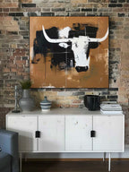Vintage Abstract Bull Art Retro Minimalist Black A-SJ#0247