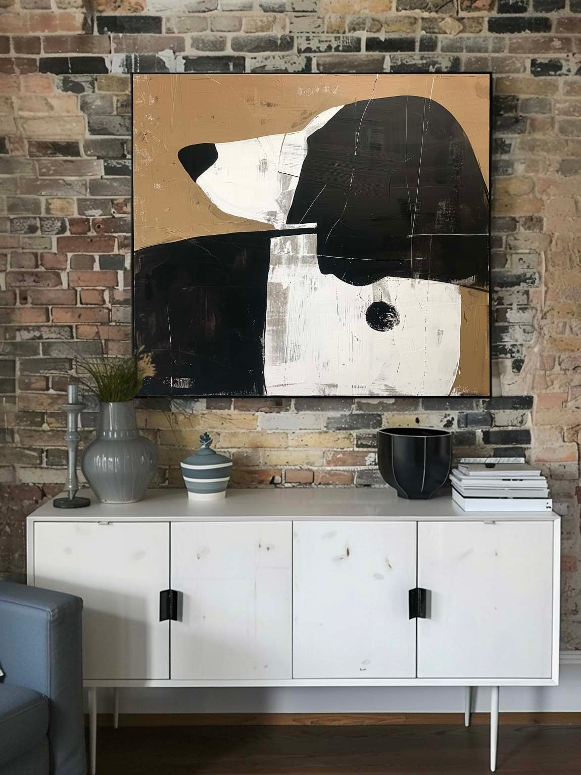 Vintage Black and White Dog Canvas Art Large Vinta-SJ#0248