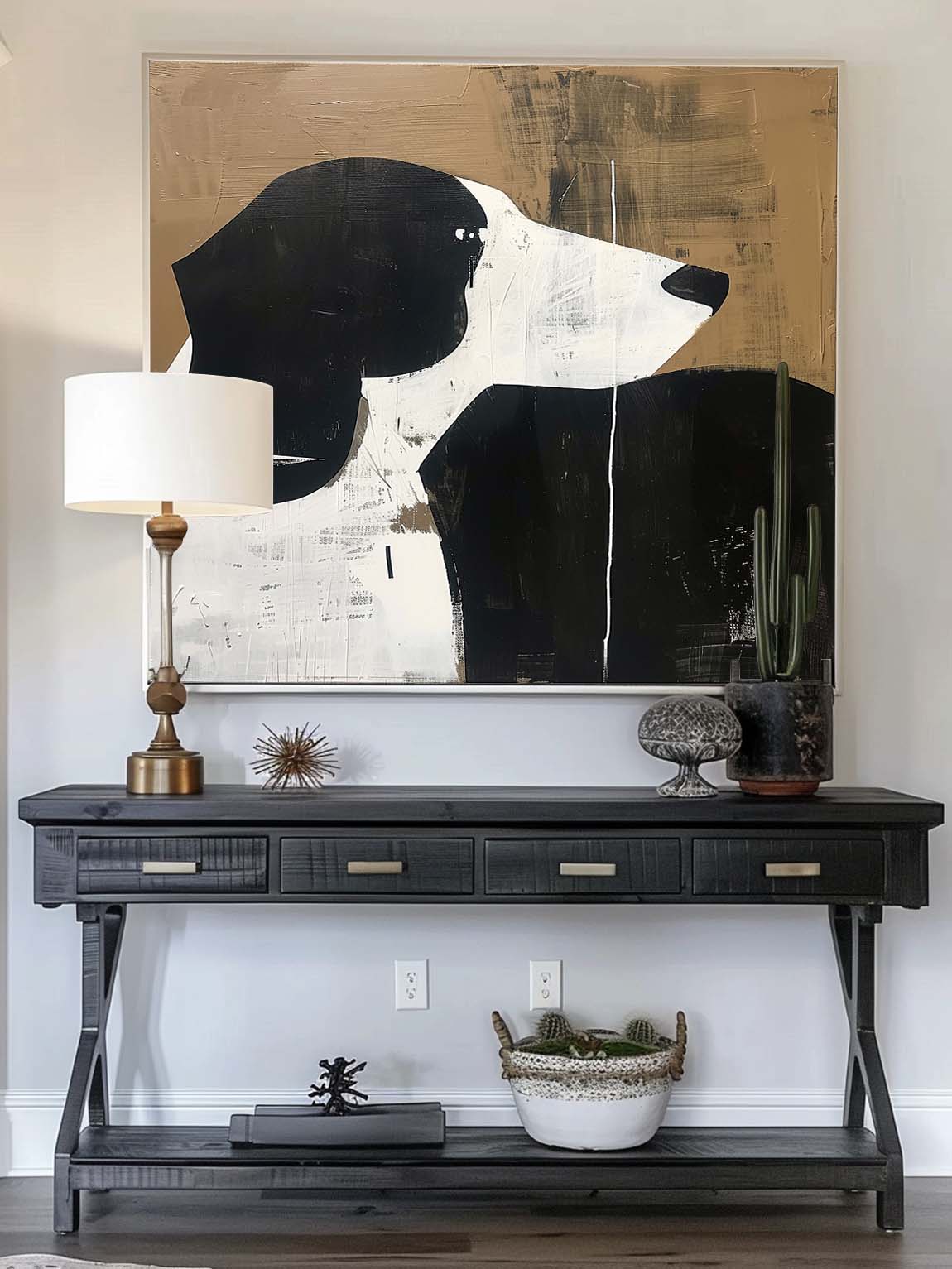 Vintage Dog Oil Painting Original Abstract Dog Wal-SJ#0249