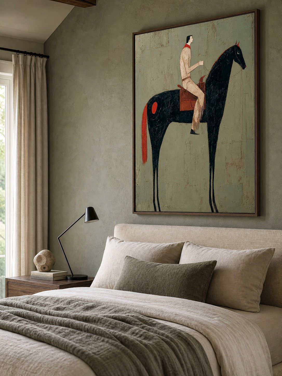 Vintage Equestrian Abstract Oil Painting Canvas Art Large Equestrian Abstract Oil Painting - In Room Setting | Seegart Wall Art