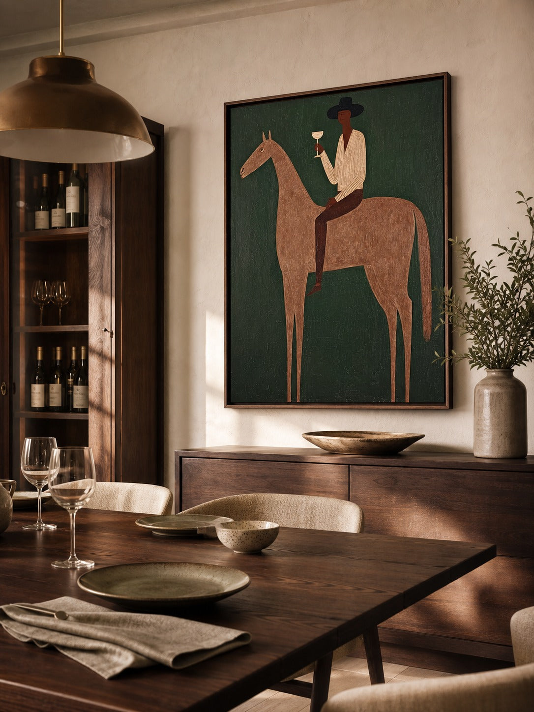 Vintage Equestrian Art Print Featuring Gentleman On Horse With Green Background For Living Room Deco - View 4 | Seegart Abstract Art