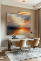 Vintage Hand-Painted Abstract Sea Level Oil Painti-SJ#0263