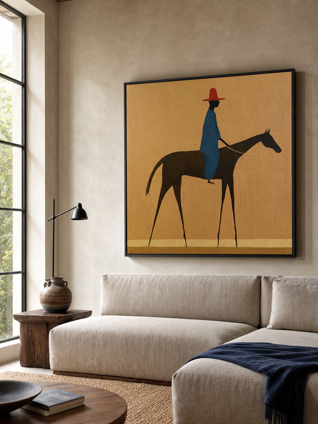 Vintage Style Horse And Rider Painting Original Canvas Art For Modern Living Room Decor-SJ#0242