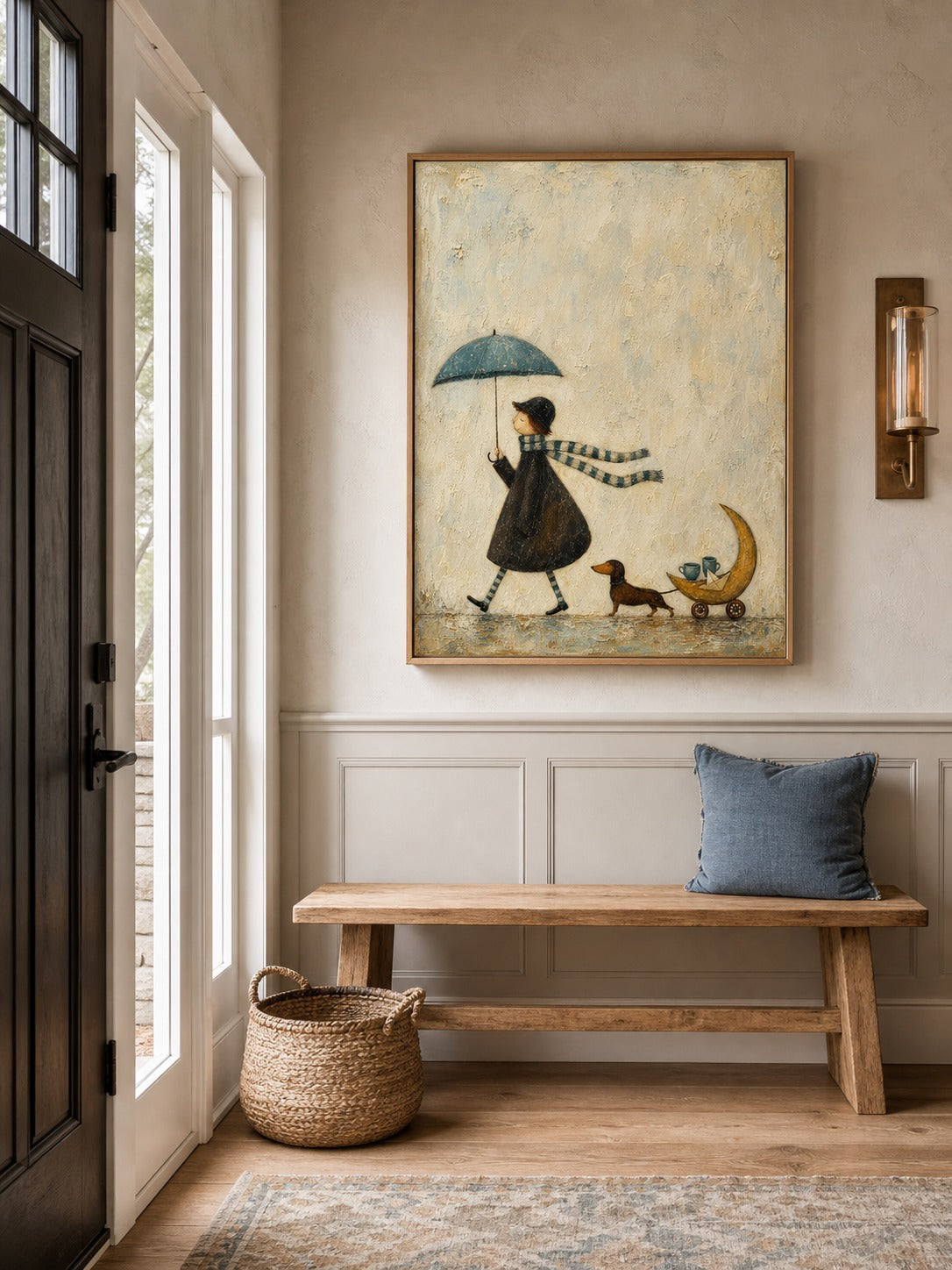 Whimsical Dachshund Canvas Art Moon Cart Tea Walk Neutral Cozy Wall Decor-SJ#0194