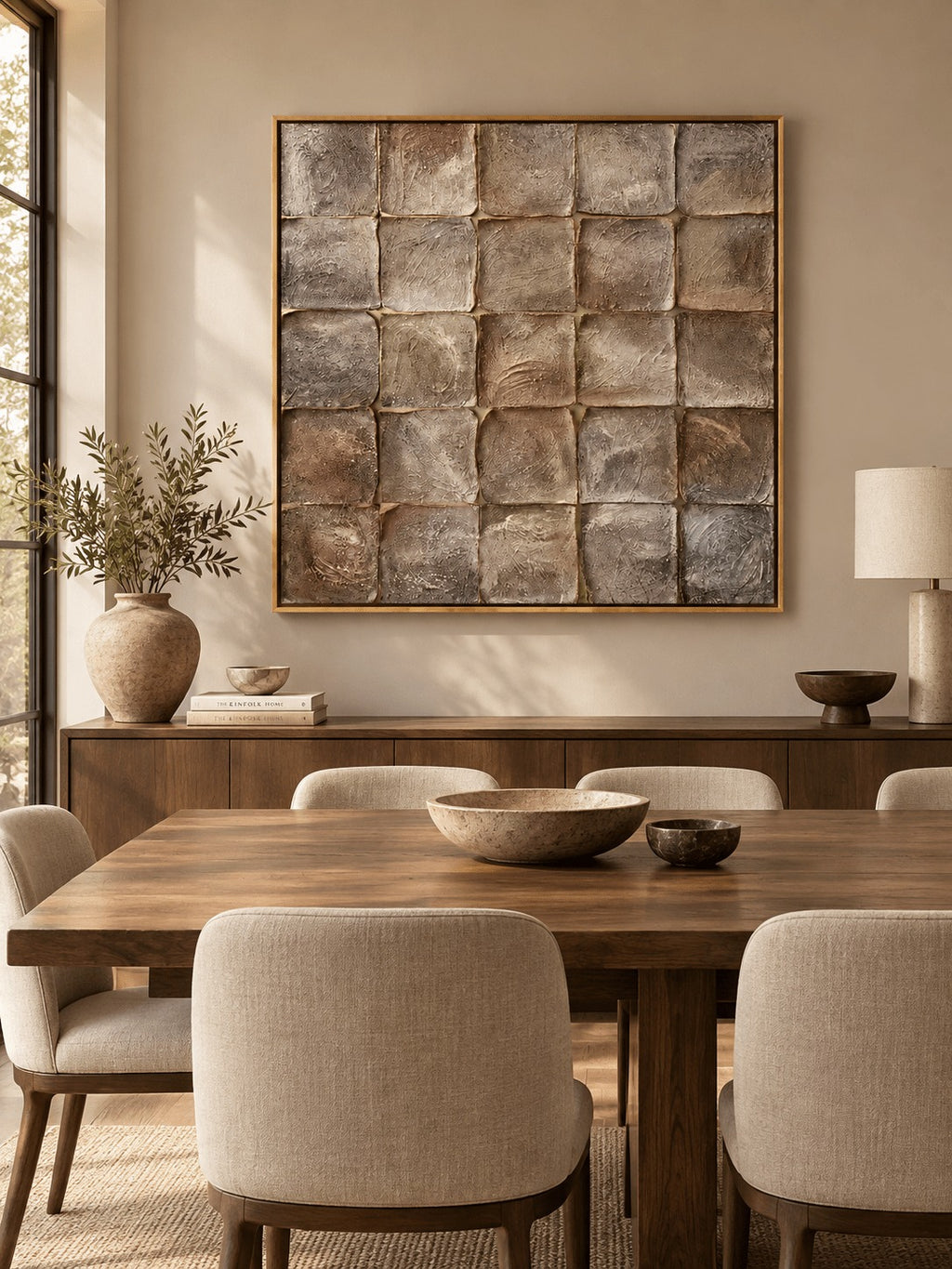 Wabi-Sabi Earth Tone Wall Art _ Taupe Textured Geometric Wall Art – SJ#0052
