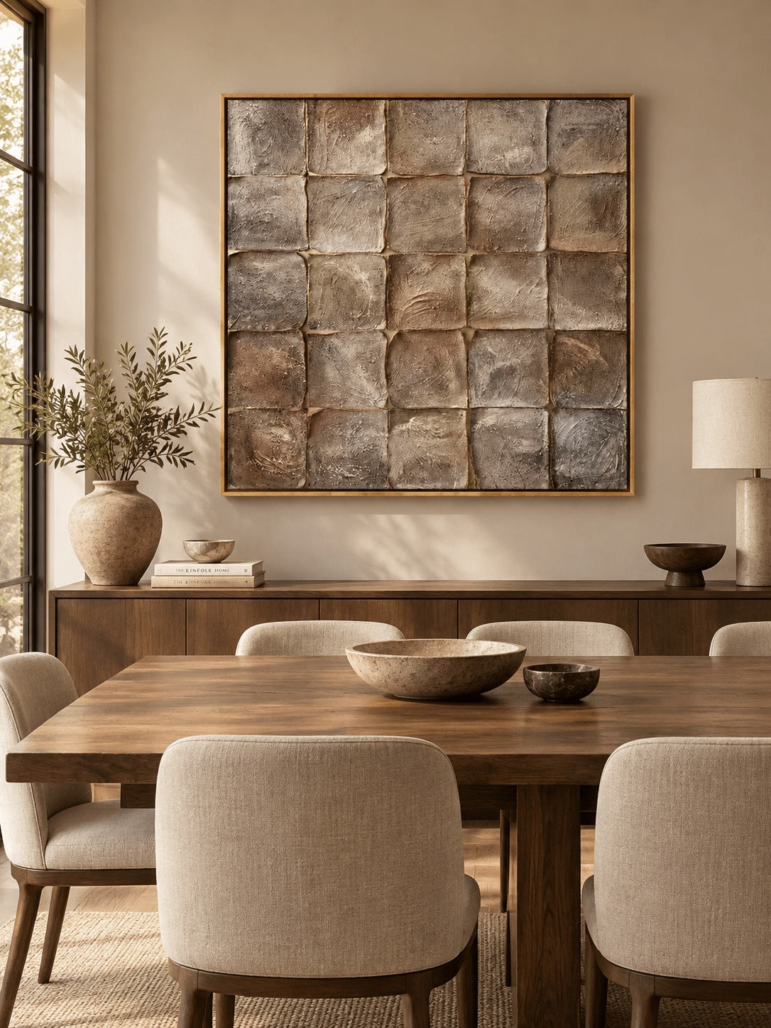 Wabi-Sabi Earth Tone Wall Art _ Taupe Textured Geometric Wall Art – SJ#0052