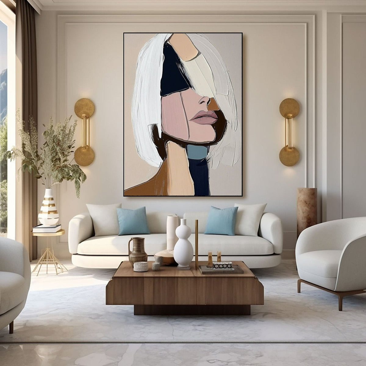 Abstract Geometric Woman Portrait _ Modern Face Canvas -SJ#0347