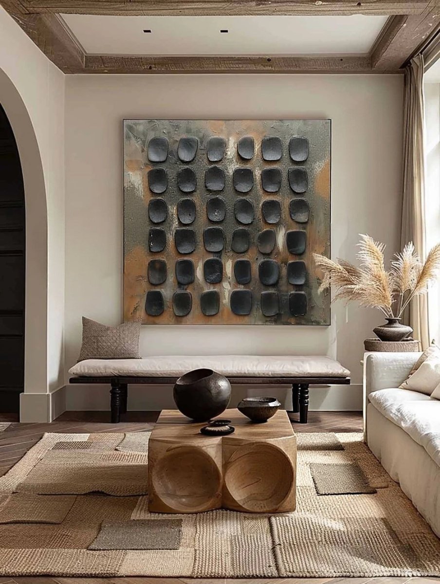 3D Textured Grid Wabi-Sabi Wall Art – SJ#0020
