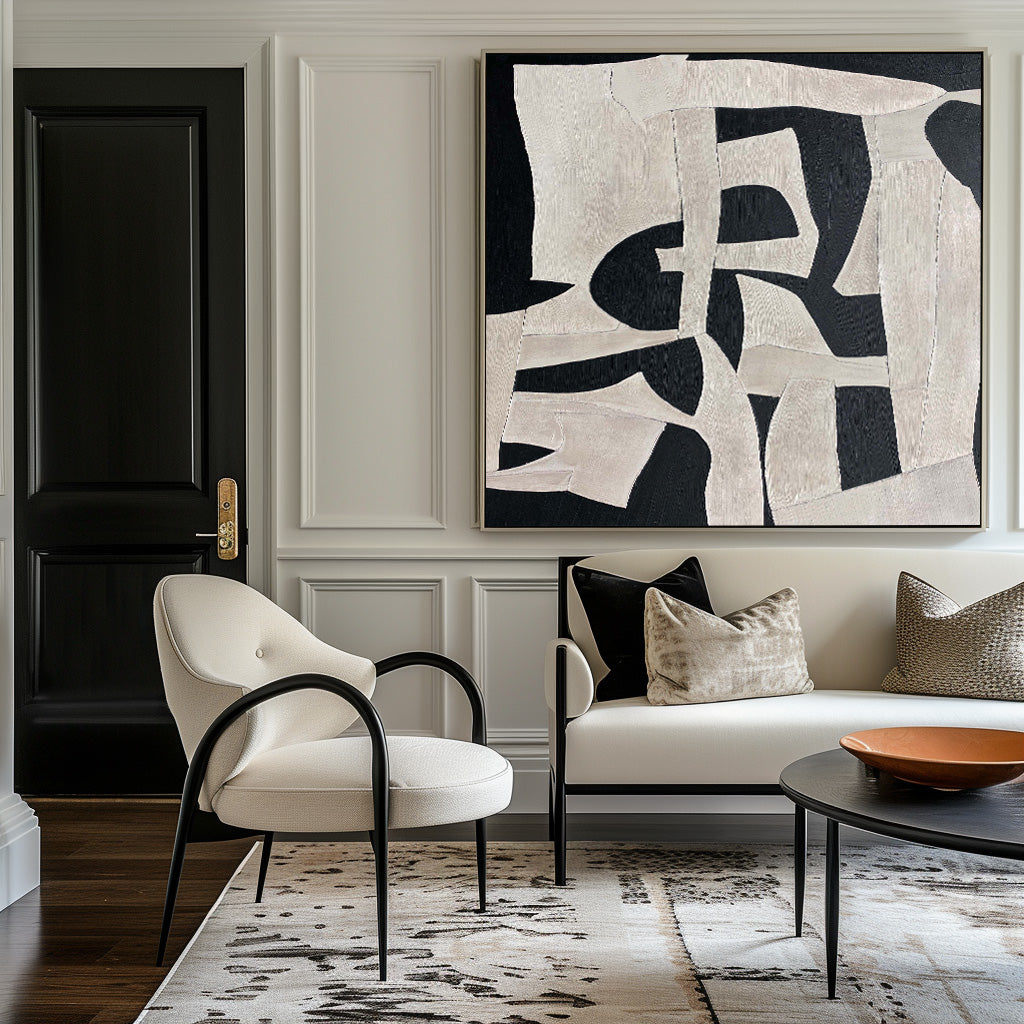 Large Black White Abstract Painting Contemporary Textured Wall Art Modern Minimalist Canvas - View 4 | Seegart Abstract Art