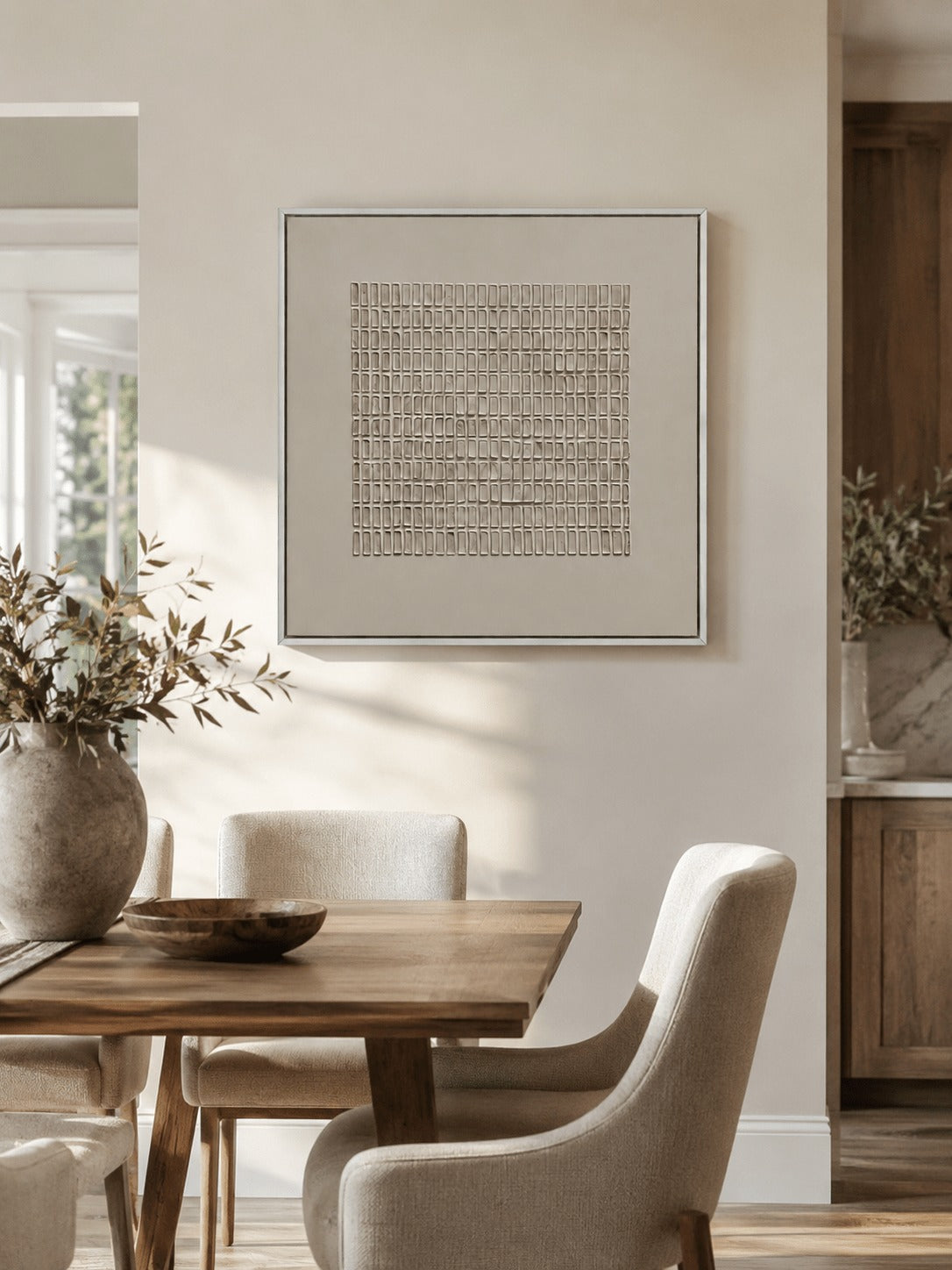 Beige Geometric Grid Textured Wall Art – SJ#0025