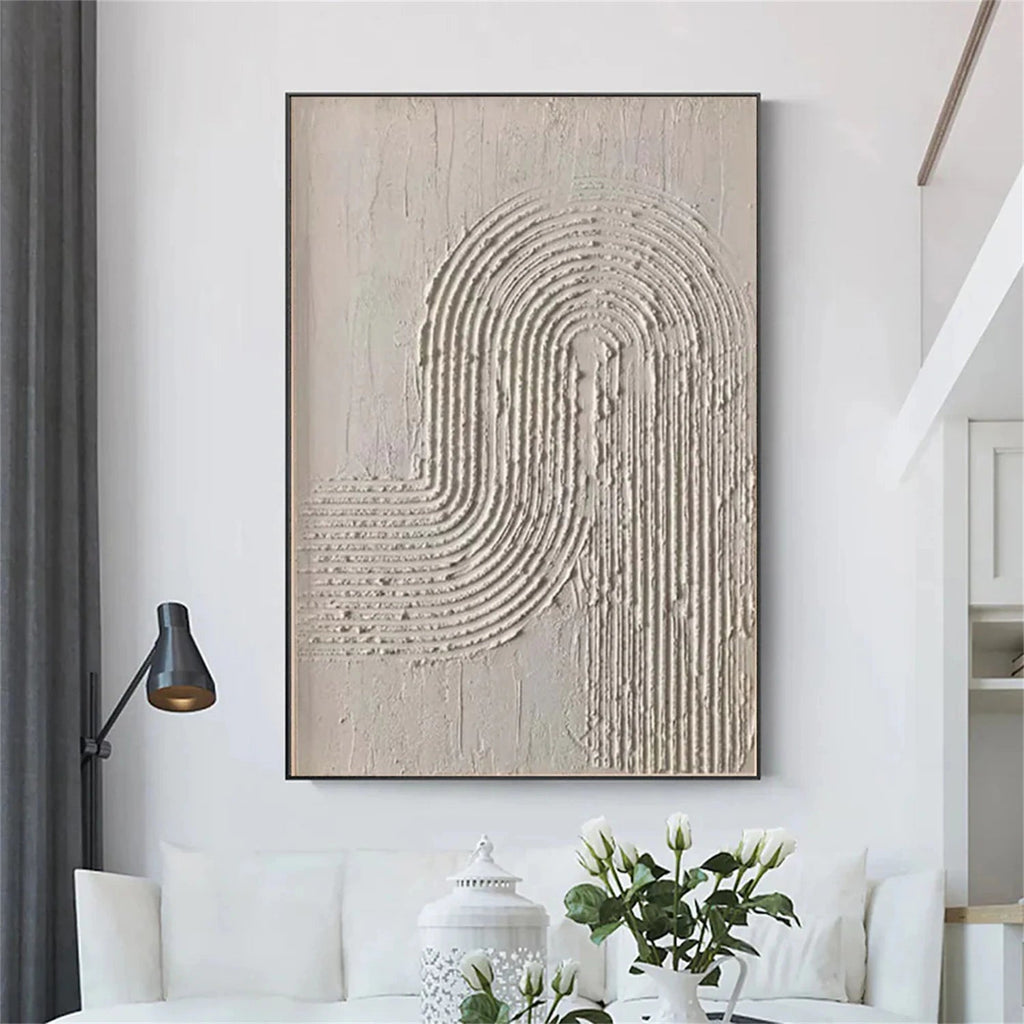 Textured Beige Arch Painting Large White Minimalist Wall Art Contemporary Canvas Art for Living Room - SJ#0308