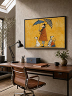 Abstract Textured Vintage Wall Art Dogs And Figures Rainy Painting For Den Decor-SJ#0198
