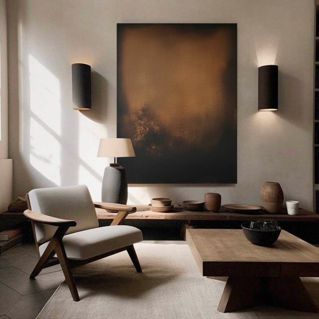 Black Minimalist Wall Art Black Brown Abstract Painting Wabi Sabi Wall Art Large Neutral Wall Decor-SJ#0253