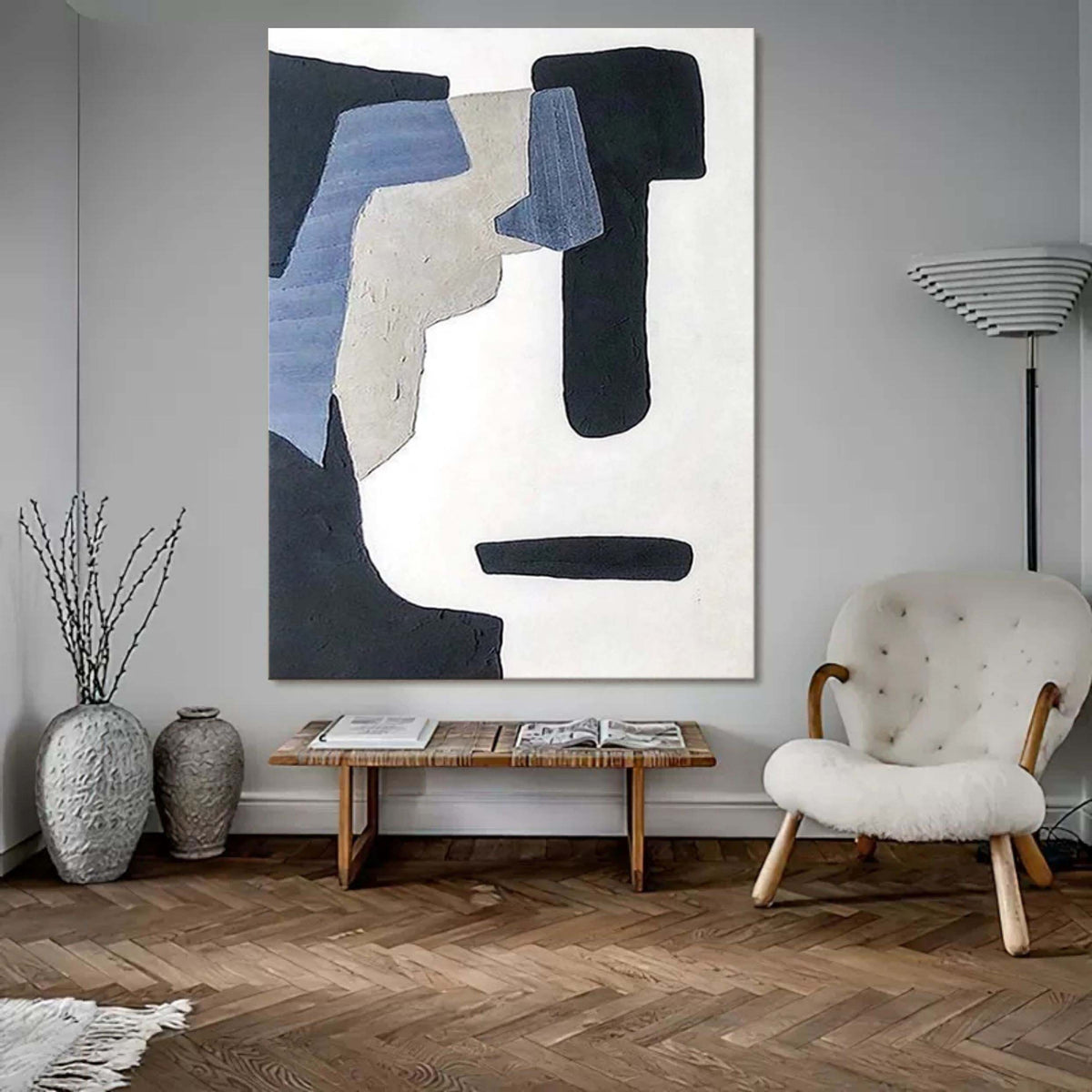 Black and White Minimalist Art on Canvas Black and White Textured Minimalist Wall Painting –SJ#0146