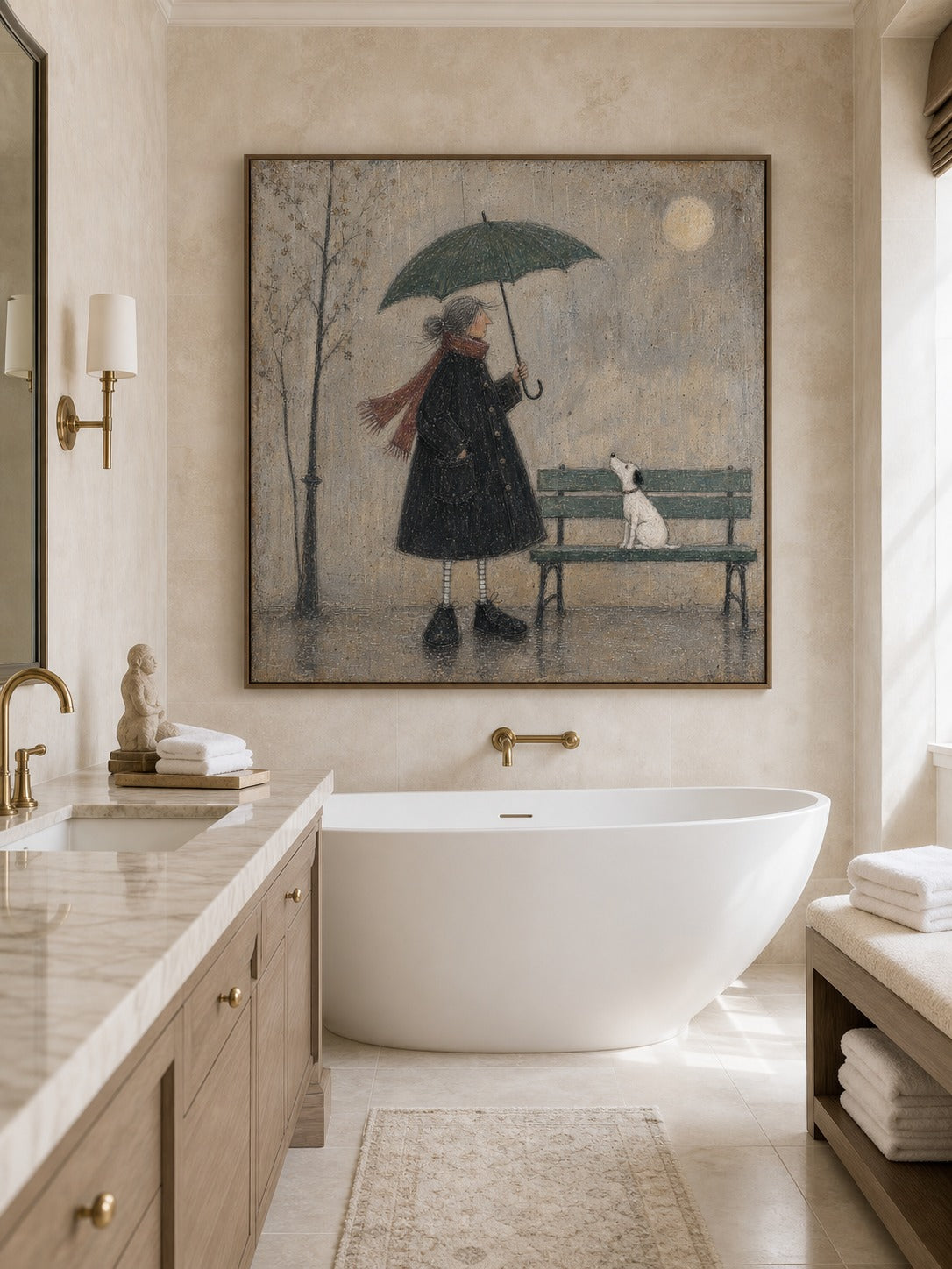 Dog Wall Art Vintage Woman And Dog Oil Painting For Reading Nook Decor-SJ#0179