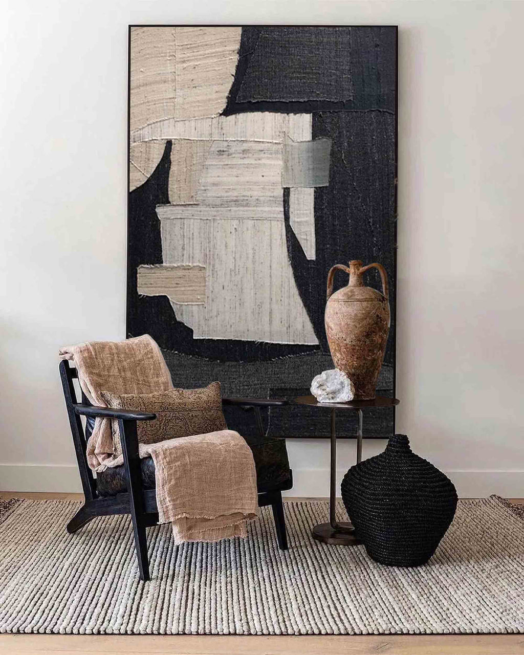Large Minimalist Abstract Painting Black Gray Minimalist Painting On Canvas-#SJ0320