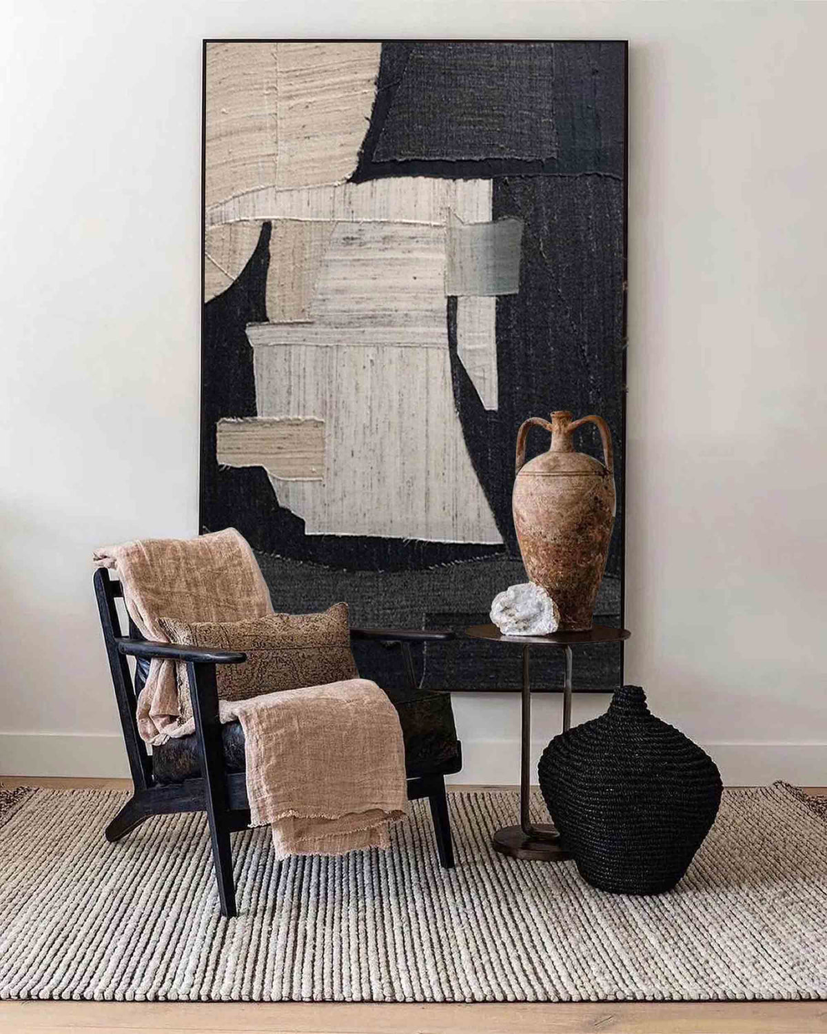 Large Minimalist Abstract Painting Black Gray Minimalist Painting On Canvas-#SJ0320