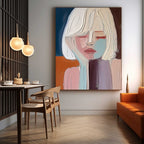 Large Pretty Girl Abstract Wall Art Colorful Pretty Lady Textured Painting Beautiful Girl Canvas Art-SJ#0331
