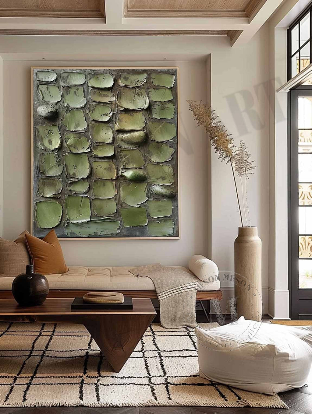 Large 3D Green Abstract Canvas Art for Sale Wabi Sabi Abstract Art Green Canvas Wall Painting – SJ#0158