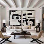 Black & White Textured Wall Art Modern Abstract Painting Set of 2 Minimalist Canvas - View 4 | Seegart Abstract Art