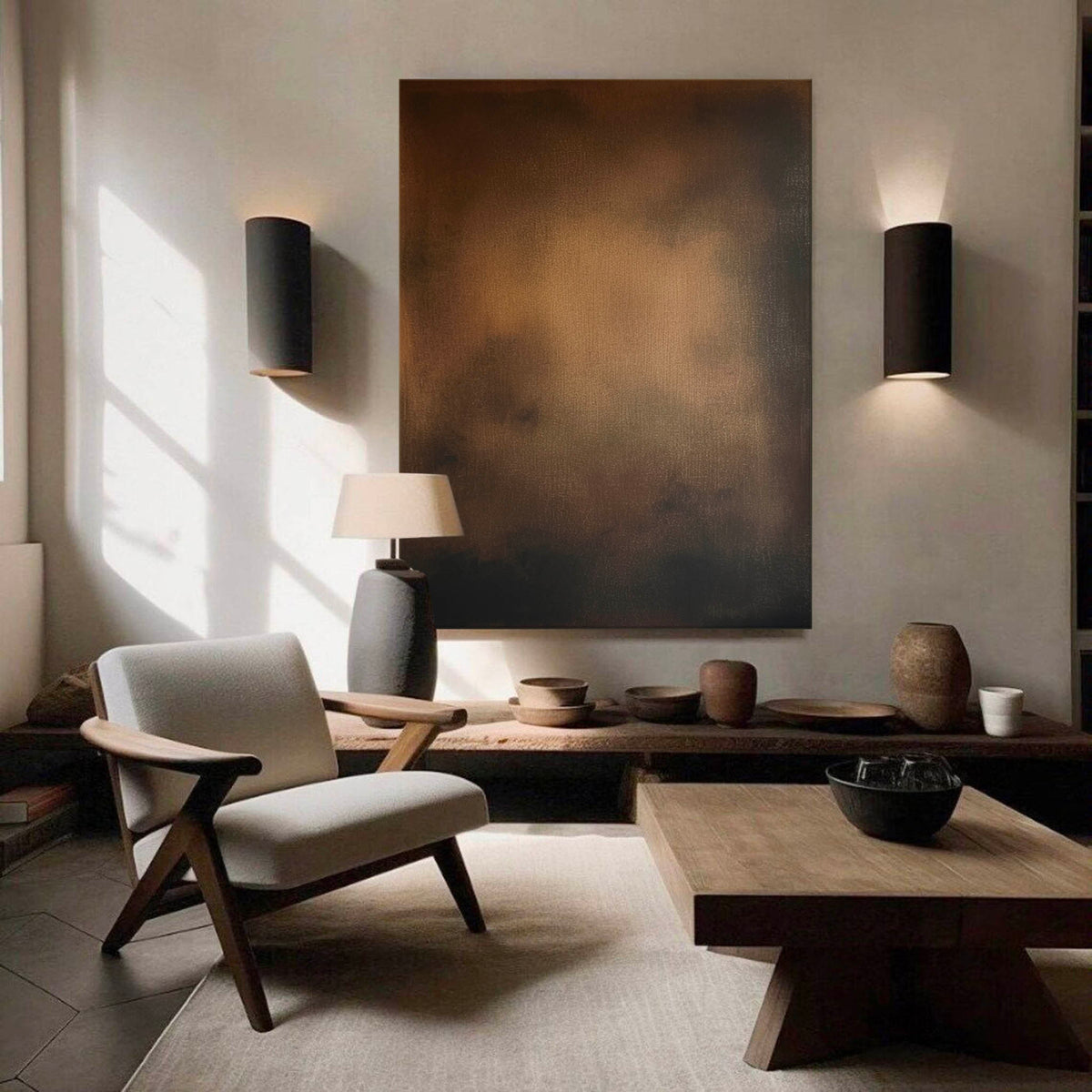 Large Brown And Black Minimalist Abstract Painting Original Black Brown Minimalist Wall Art-SJ#0251）