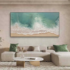 Light Green Ocean Wave Painting Beige Green Minima-SJ#0255