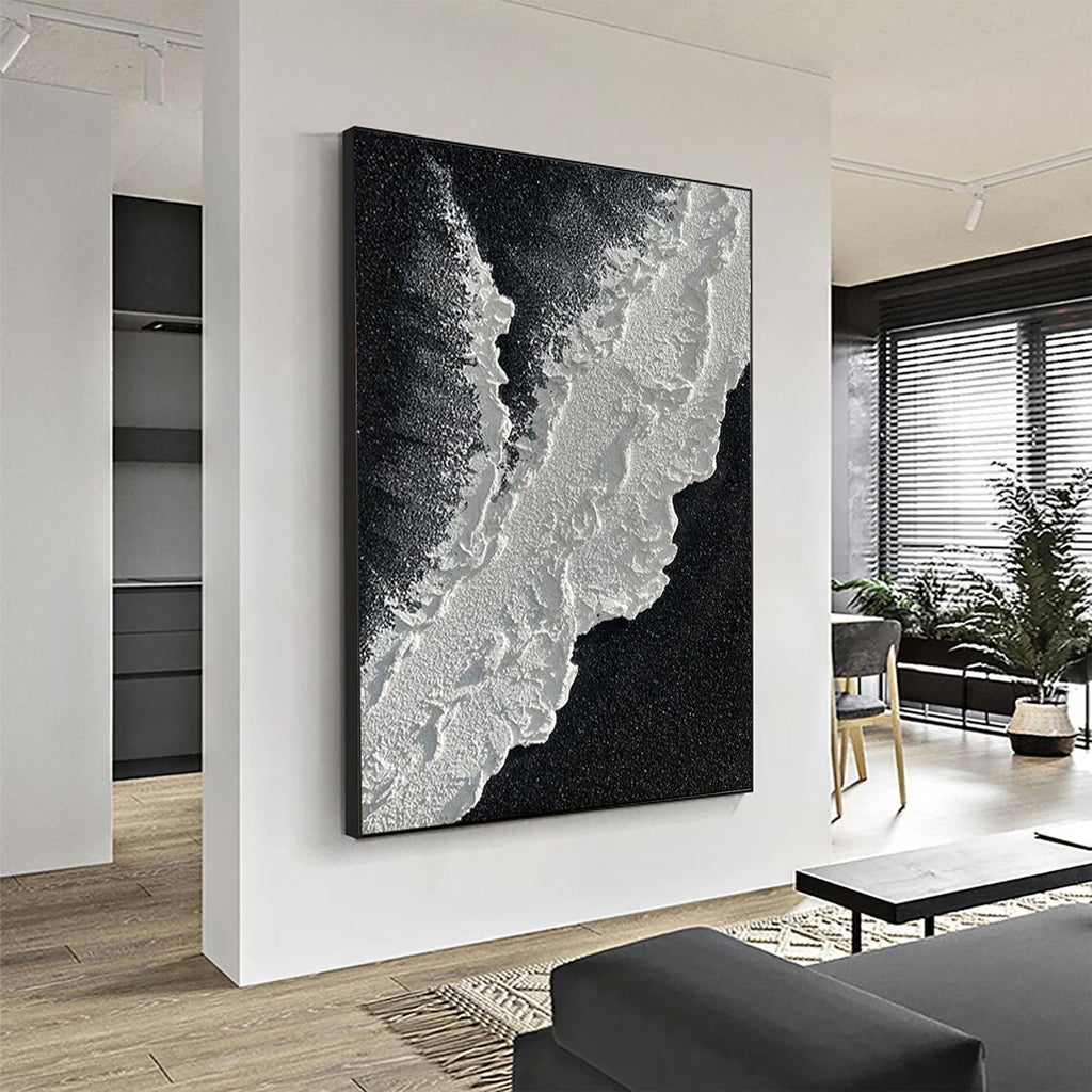 Minimalist Black And White Ocean Painting Large Whit-SJ#0205