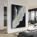 Minimalist Black And White Ocean Painting Large Whit-SJ#0205