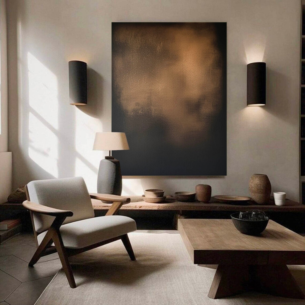 Minimalist Brown Black Canvas Wall Art Dark Brown Abstract Painting Black Minimalist Wall Decor-SJ#0252