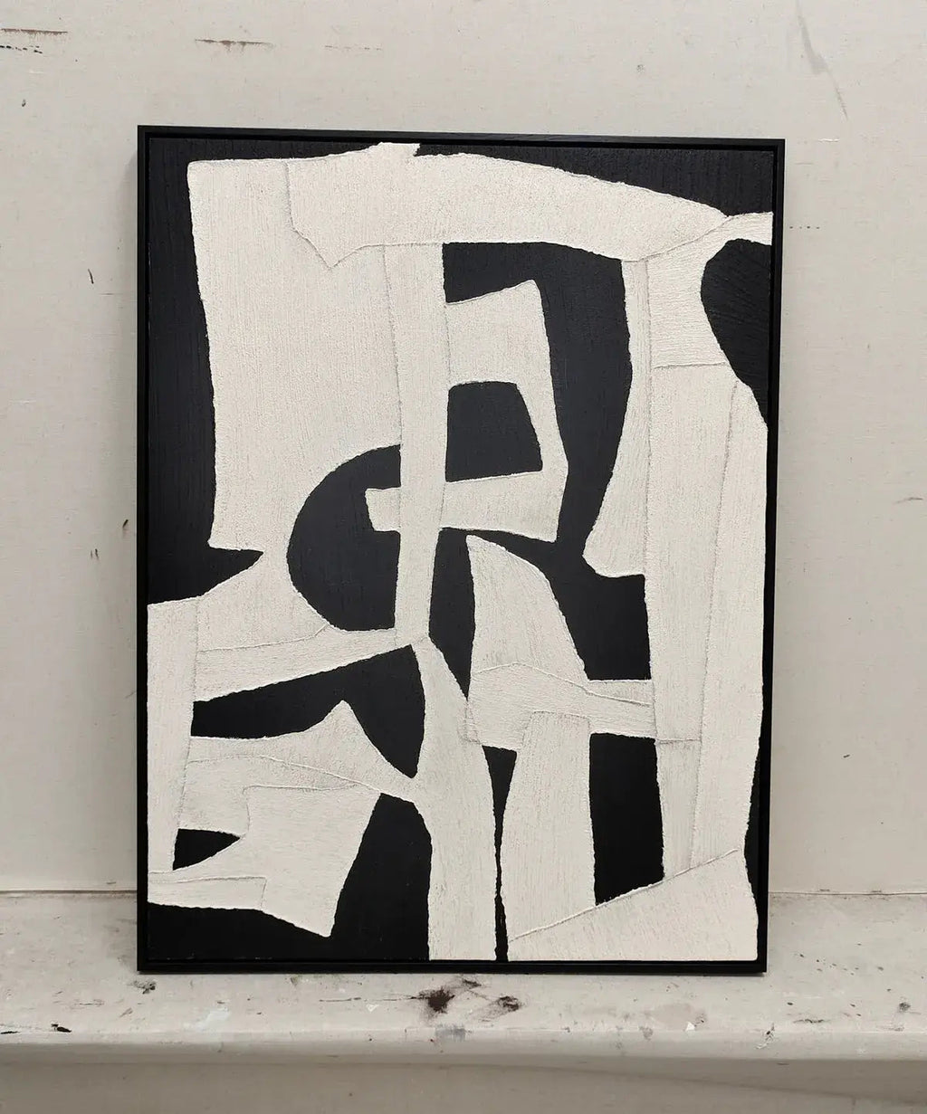 Black Beige Abstract Wall Art Large Textured Modern Painting Wabi Sabi Minimalist Canvas - View 6 | Seegart Abstract Art