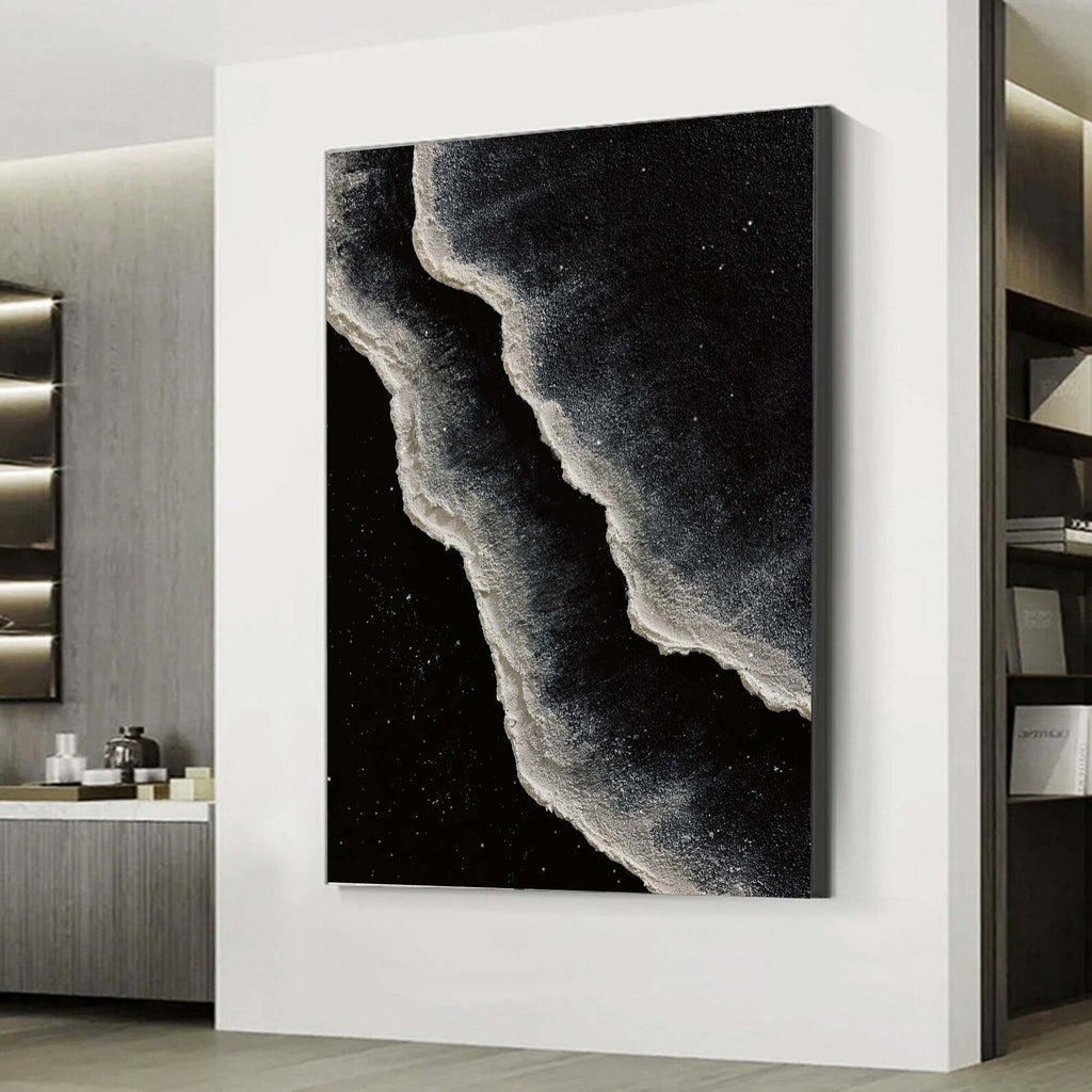 Minimalist Original Black And White Wave Painting Bl-SJ#0206