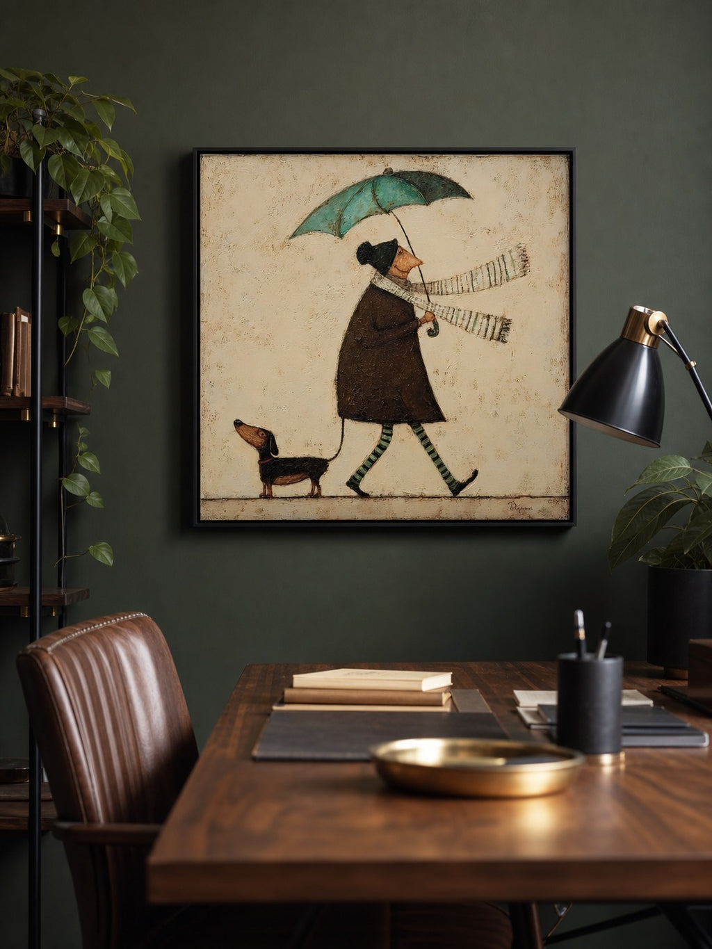 Neutral Vintage Wall Art For Living Room Umbrella Figure Painting In Soft Rain Home Decor-SJ#0191