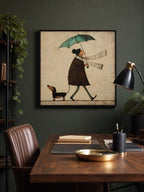 Neutral Vintage Wall Art For Living Room Umbrella Figure Painting In Soft Rain Home Decor-SJ#0191