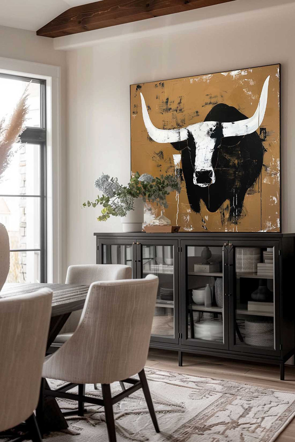 Vintage Abstract Bull Art Retro Minimalist Black A-SJ#0247