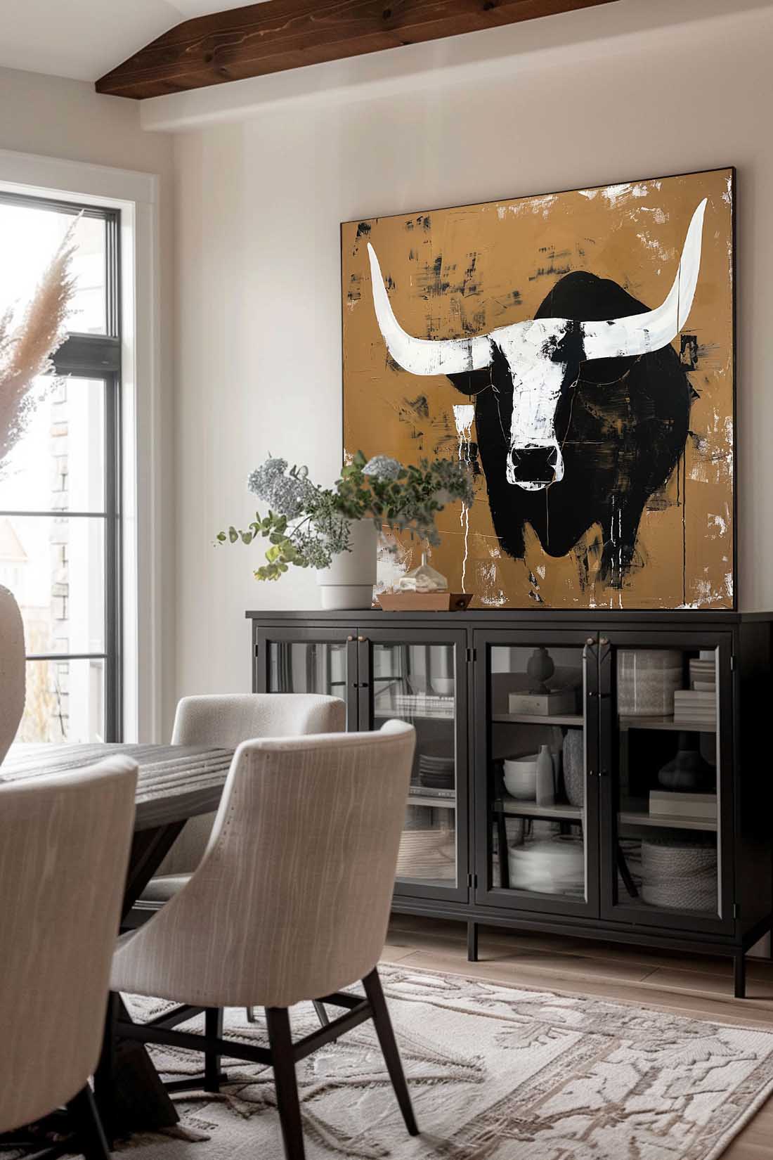 Vintage Abstract Bull Art Retro Minimalist Black A-SJ#0247