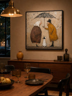 Romantic Vintage Couple Painting On Canvas Dog And Umbrella Wall Art Decor Gift-SJ#0181