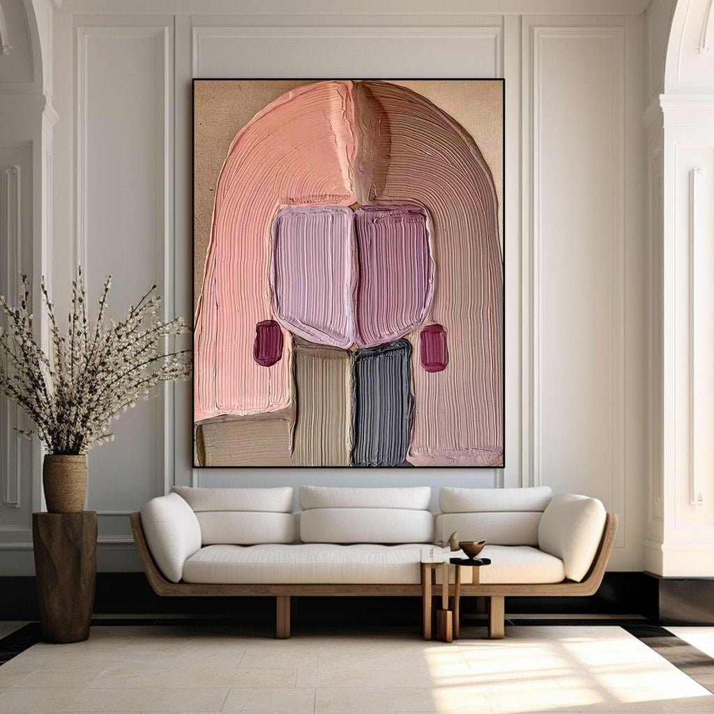 Large Thick Textured Mauve Pink and Brown People Abstract Modern Wall Art-SJ#0337